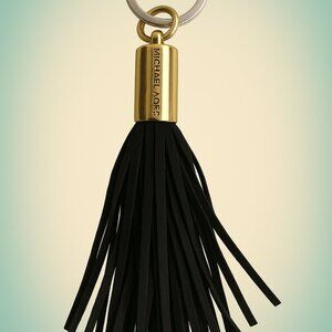 Chic Minimalist Black Tassel Keychain Michael Kors Gold Hardware